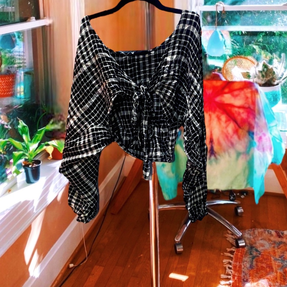 Audrey 3+1 Gingham Cropped Gypsy Top ☁︎